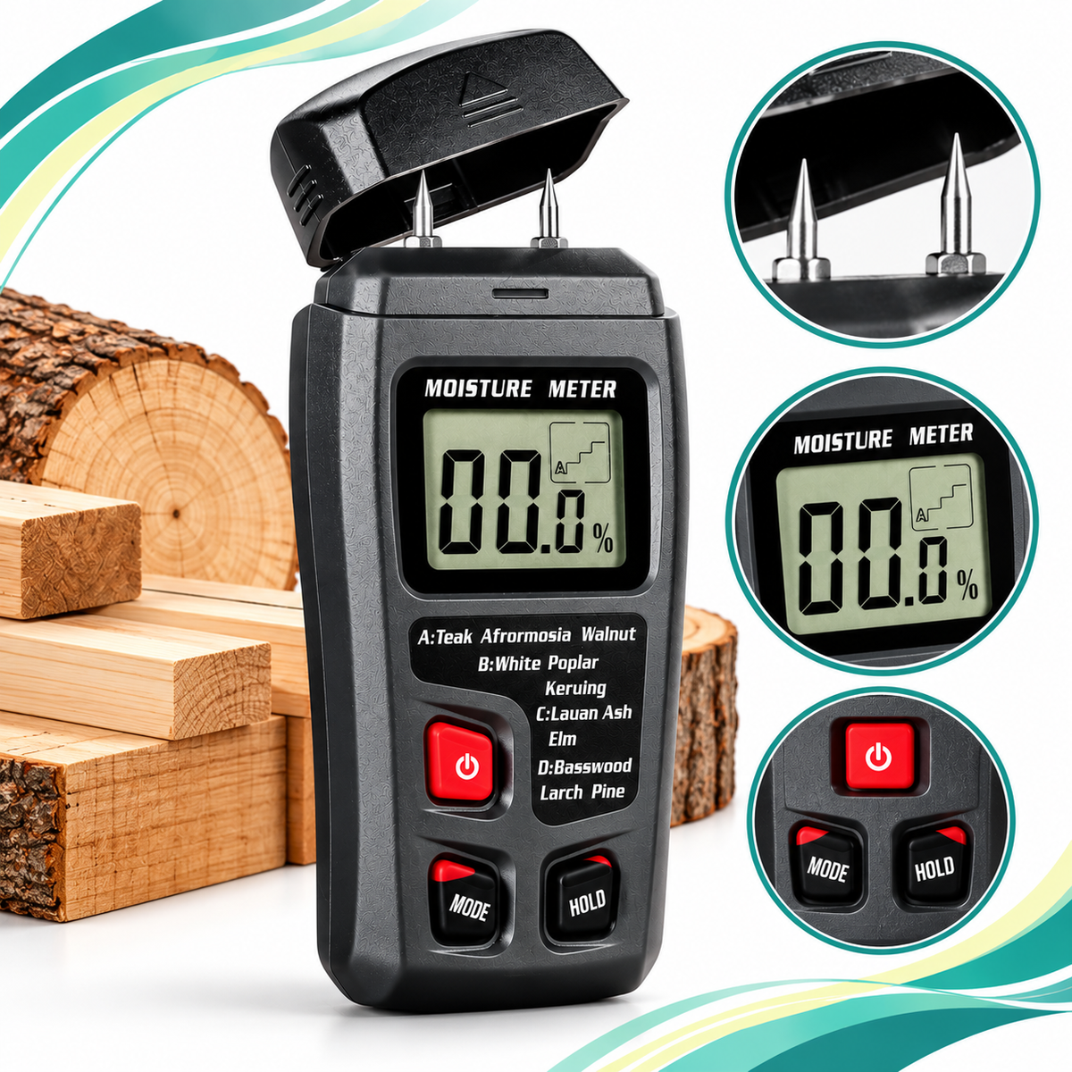 Digital Wood Moisture Meter Tester – LCD Display with Pin Sensors for Timber & Lumber
