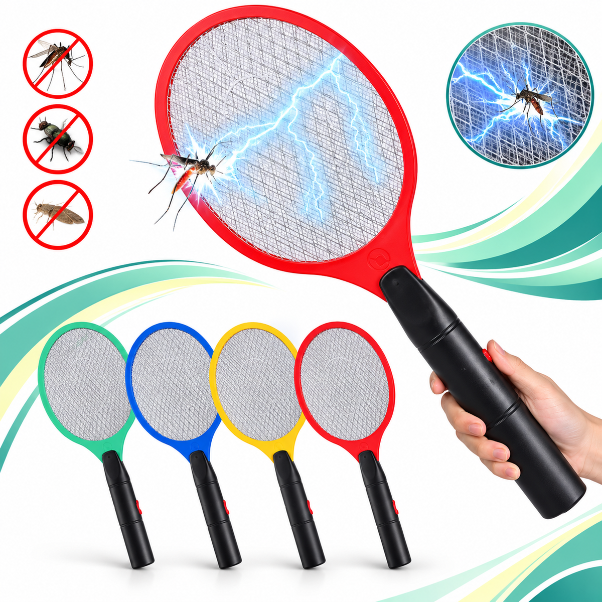 Electric Mosquito Swatter Racket – Rechargeable Bug Zapper for Flies, Mosquitoes & Flying Insects