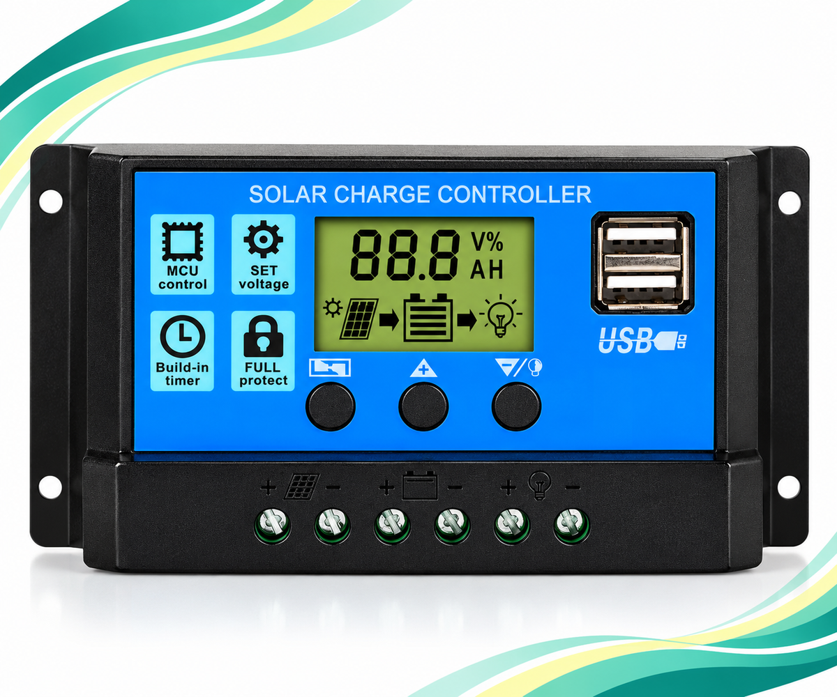 Solar Charge Controller 12V/24V with LCD Display & Dual USB Ports – Solar Panel Battery Regulator